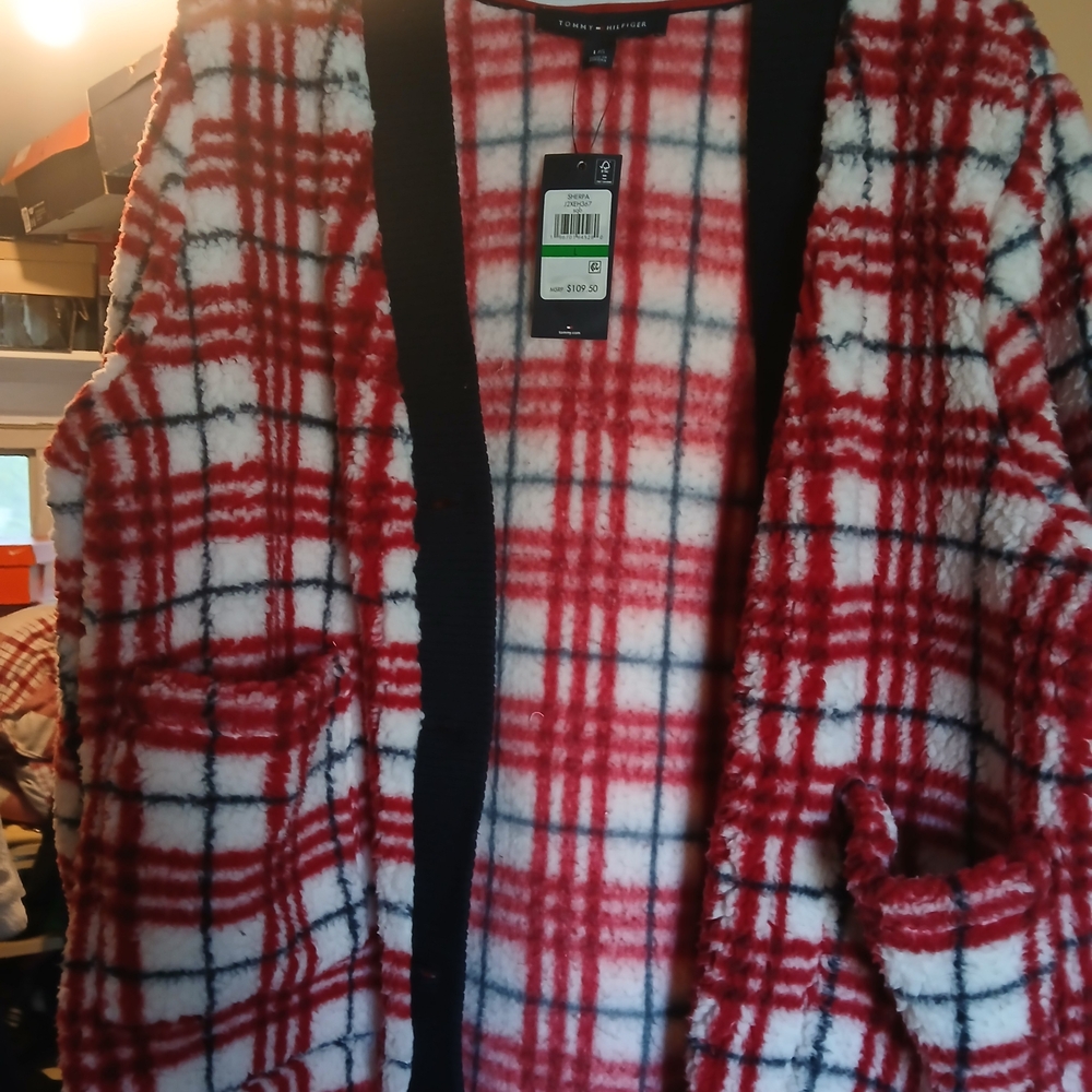 Tommy Hilfiger Red and White Plaid Teddy Jacket